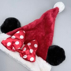 Vintage Disney Minnie Mouse Santa Hat Red White Polka Dot Ears Christmas Holiday